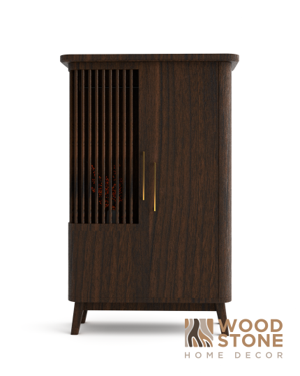 WoodStone Dark Teak Wood Lattice Almirah – Elegant, Durable & Contemporary Storage