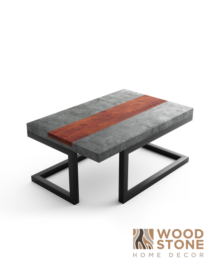 Stone Grain Tea/Coffee Table – Concrete & Teak Wood | Modern Center Table
